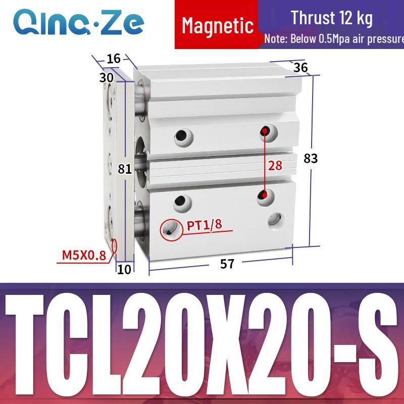 Kompaktowy pneumatyczny wielotłoczkowy cylinder trójosiowy TCL (12/16/20/10-100S)