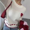 Suéter de punto para mujer con cuello redondo, manga larga, estampado de corazón, corte holgado, jersey casual