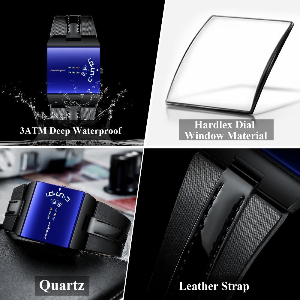 POEDAGAR High Quality Man Watch Waterproof Casual Watch Sports Leather Quartz Watches Male+Box