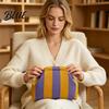Beach Vacation Bag Woven Striped Clutch Purse for Woman Large Capacity Cosmetic Pouch Portable Knit Dumpling Bag Kiss Lock Handbag Evening,