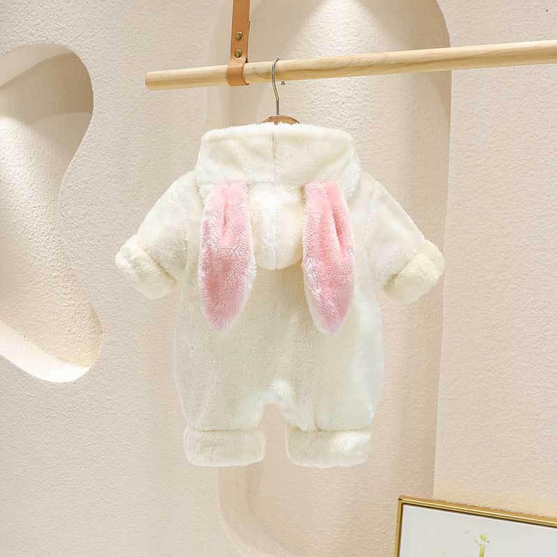 Adorable Korean-Style Velvet Hooded Baby Crawling Suit for Autumn and Winter