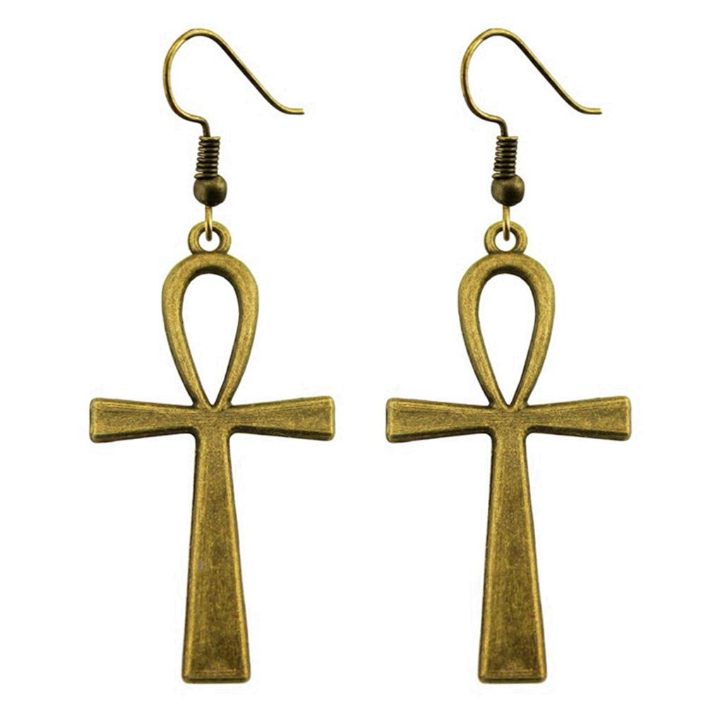 Ankh Cross Dangle Earrings Ancient Egyptian Symbol Drop Earrings Gothic Occult Themed Jewelry