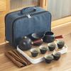 Black pottery Kung Fu tea set, cheap ceramic side handle pot with tea tray, portable complete set of business gifts