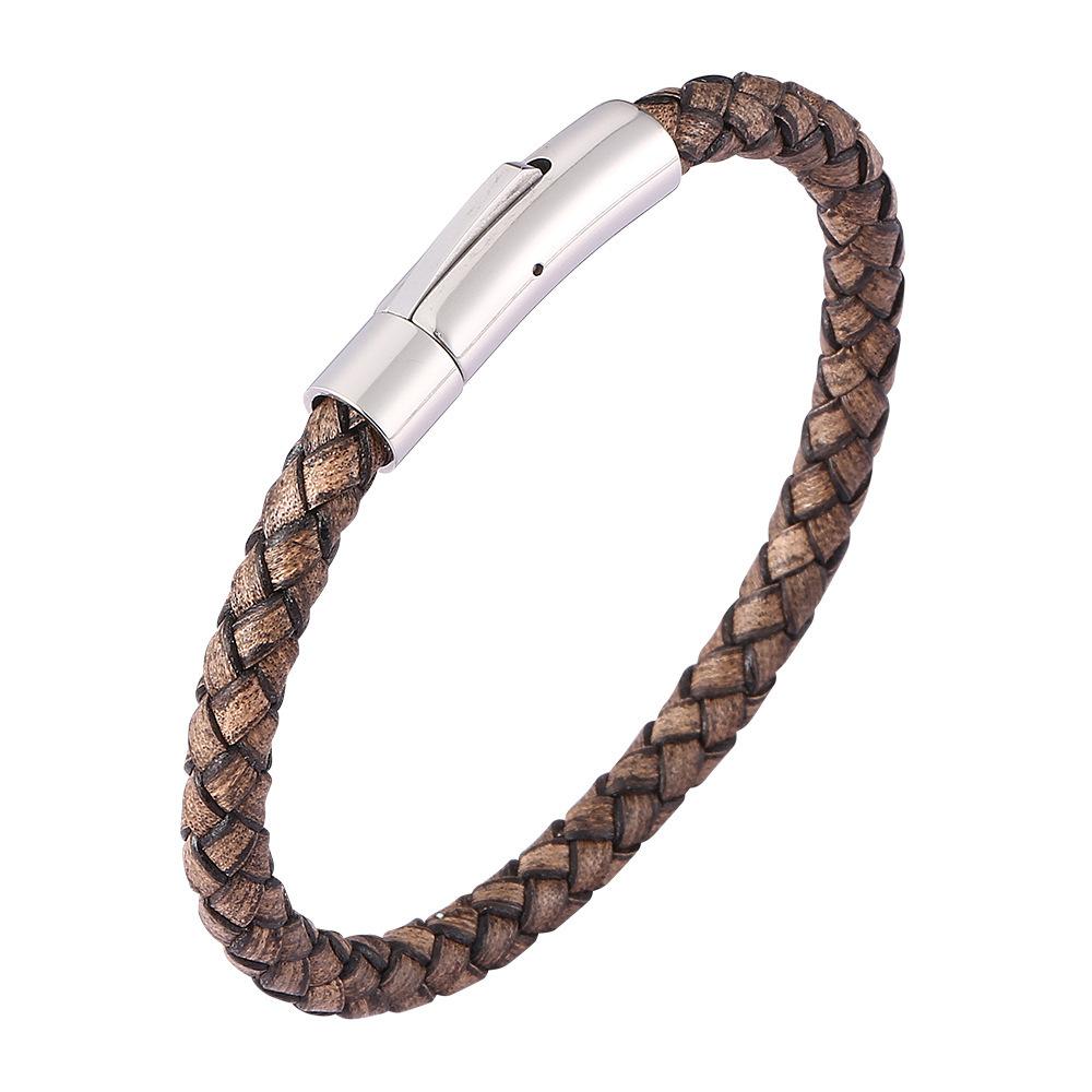 2026 Retro Leather Bracelet Simple Single Circle, Snap Button Casual Fashion Boutique Accessories inner circumference: 165mm