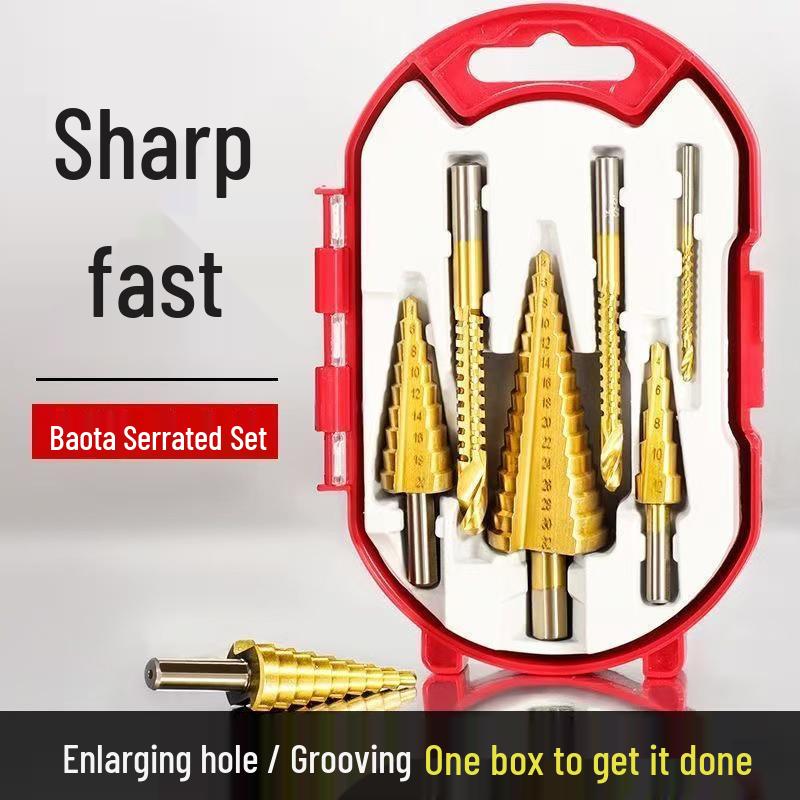6-Piece Tapered Woodworking Step Drill Bit Set - High-Speed Steel Hole Opener