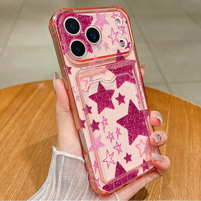 Colorful Rainbow Star Case For iPhone 18 Pro Max Clear Card Slot Back Cover For iPhone 17 16 15 14 13 Pro Max 17E