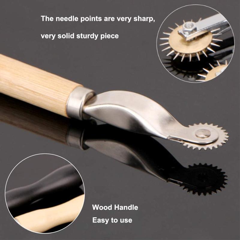 Stitch Marking Spacer with Wooden Handle Needle Point Tracing Wheel 2/3pcs Sewing Tools for Leather Craft Cloth Sewing
