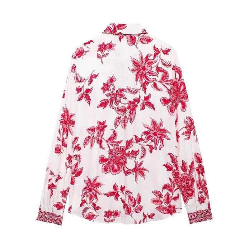 Western Style 2024 Summer New Women Echo Pattern Flower Print Shirts High Waist Skirt 5029154