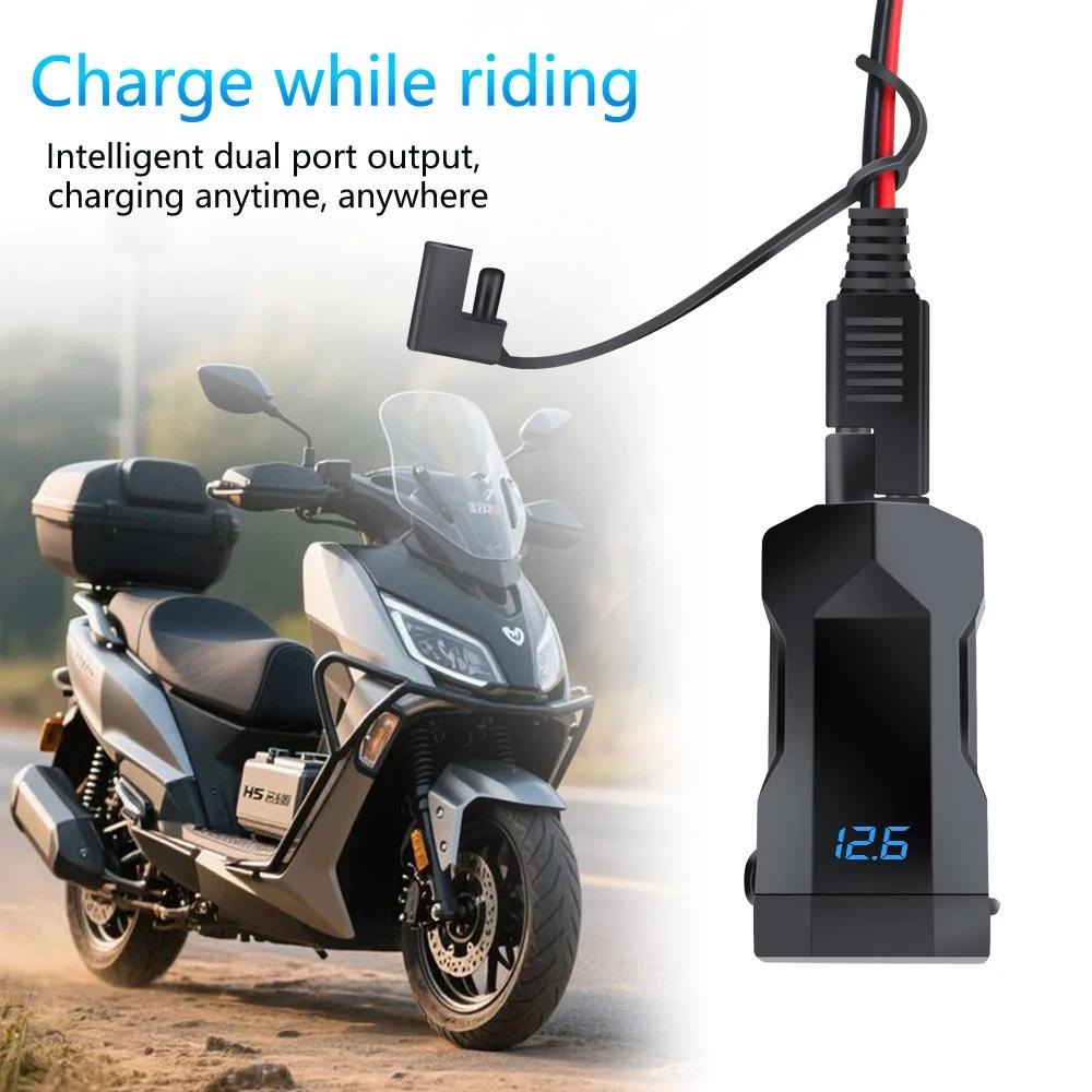 PD+QC3.0 Motorcycle USB Fast Cellular Charger Handlebar Type C Port Socket Connector With Cell Mobile Voltmeter Digital Charge