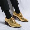 Luxury Gold Pointed Dress Shoes Men High Heels Fashion Glitter Wedding Party Shoes Men Italian Oxfords Formal Leather Shoes Man