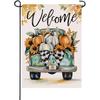 Welcome Fall Pumpkin Small Decorative Garden Flag, Autumn Thanksgiving Harvest Season Teal Truck Yard Lawn Outside Decor, Sunflower Leaves And Outdoor