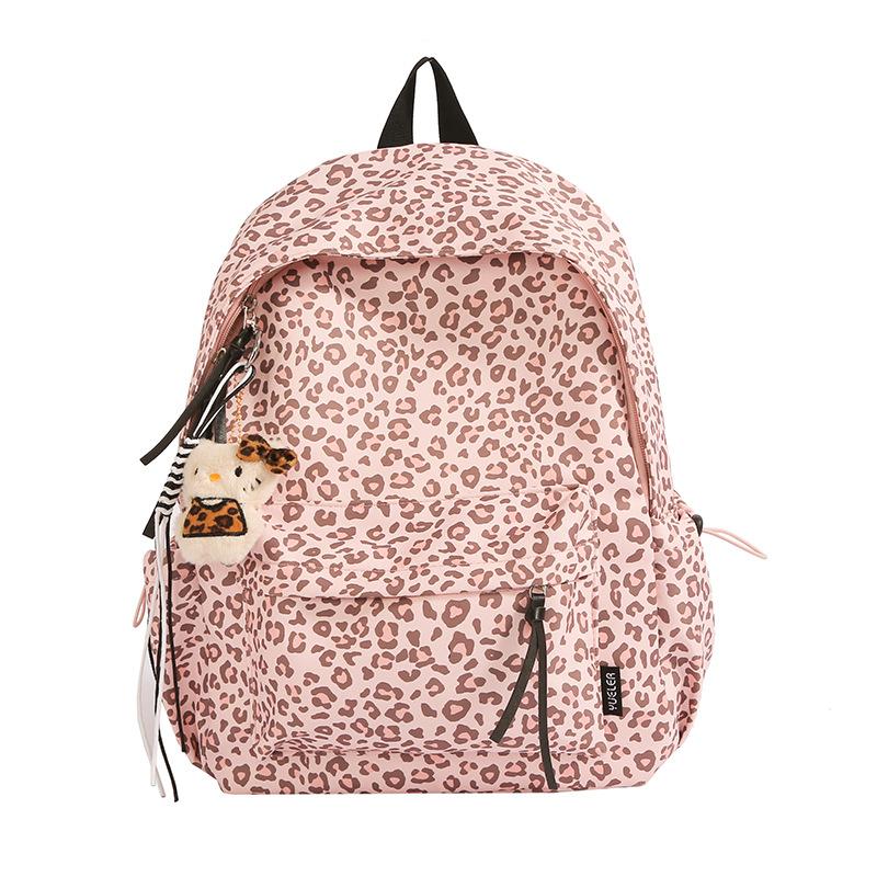 Schoolbag Leopard Print Backpack Female ins Vintage Commuter Travel Backpack Leisure Campus College Student School Bag School Season