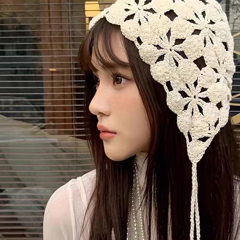 Boho Thin Hollow Handmade Crochet Hats For Women Girls Spring Summer Travel Versatile Beanies Cap Sweet Casual Turban Mesh Hat