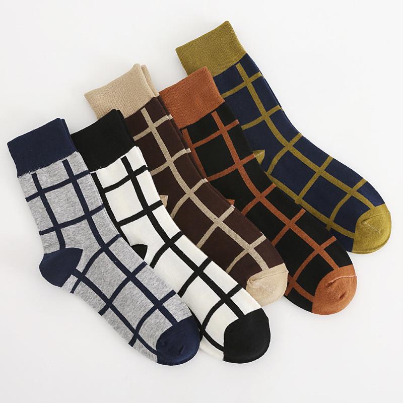5 Paar/Los gekämmte Baumwolle Herrensocken Herbst und Winter Kompressionssocken Mode Bunt Quadratisch Fröhliche Socken Herren Größe 39-45
