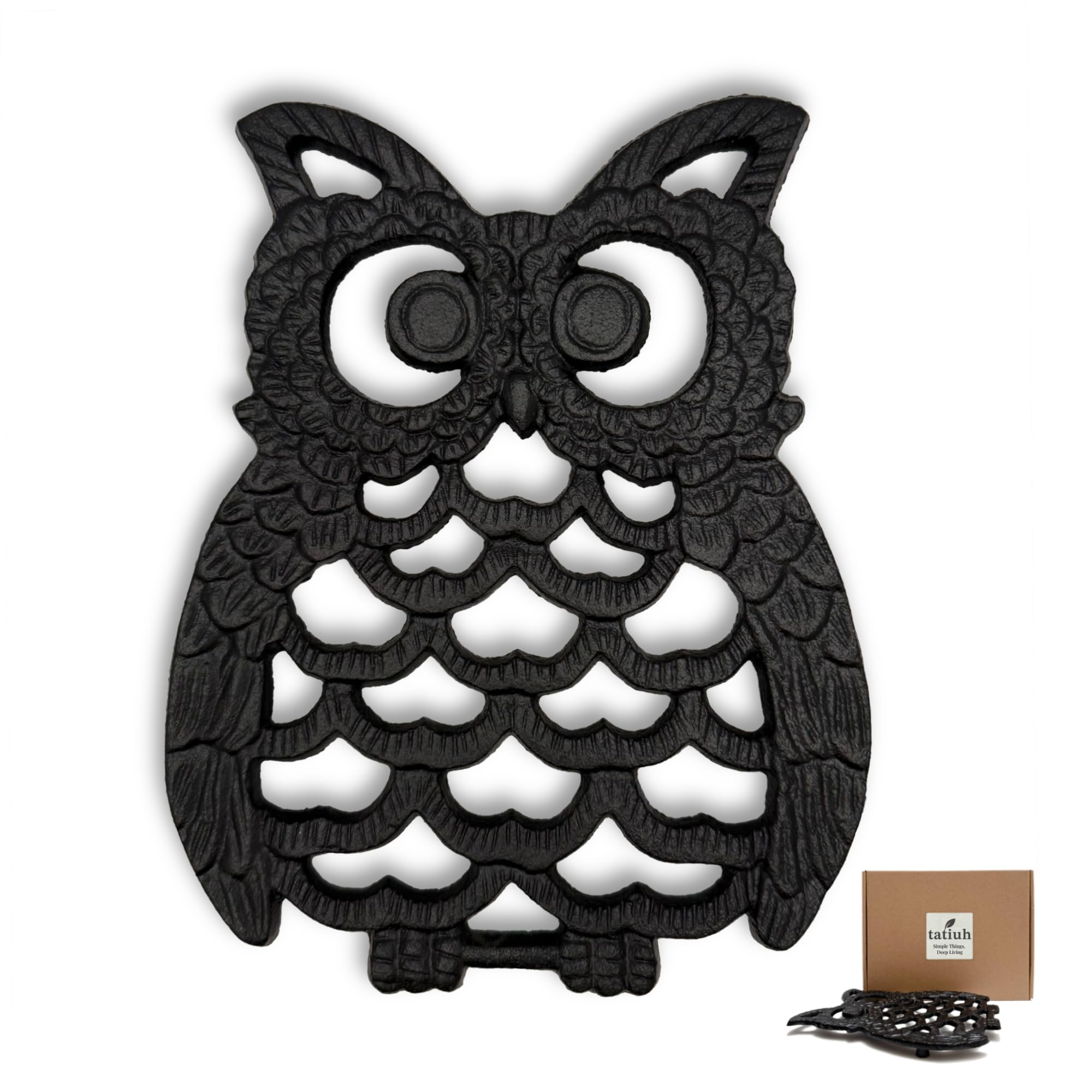 

tatiuh Cast Iron 19cm Available in 3 Designs and Compatible with Dutch Ovens and Iron Nordic Perfect Gift Trivet, Long, (Lace, Owl, Fish), чорний