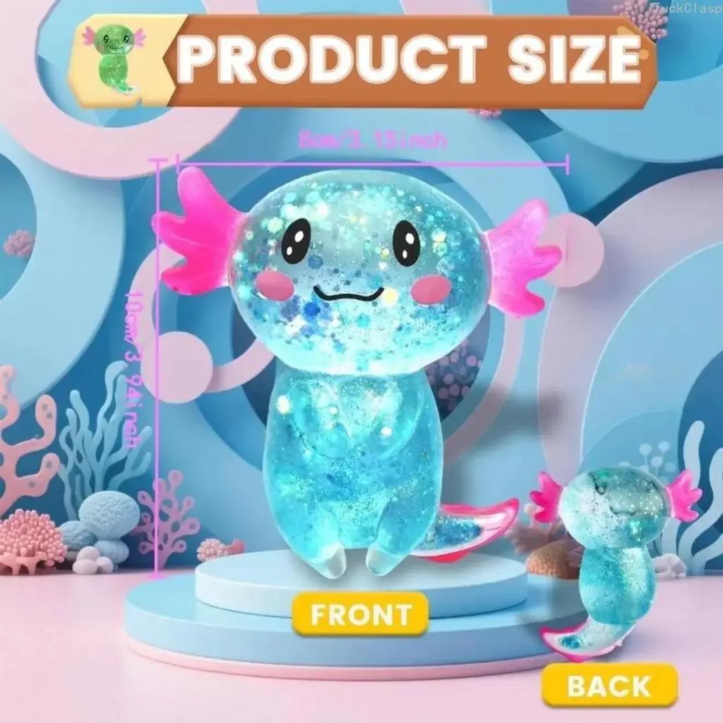 4Pcs Glitter Axolotl Squishy Toys, Cute Malt Sugar Texture, Soft Stress Relief Fidgets for Kids & Adults