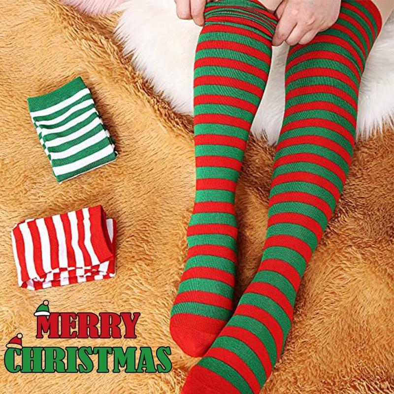 Christmas Elf Long Striped Thigh Stocking For Kids Adults