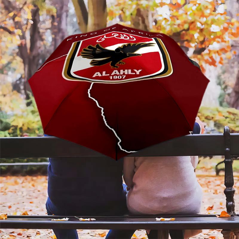 1 PC Automatic Folding Umbrella - Alahly Pattern Portable Foldable Design With 8 Ribs Christmas Birthday Gifts