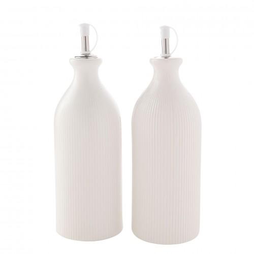 Hestia White Ribbed Set Of 2 Oil Bottles