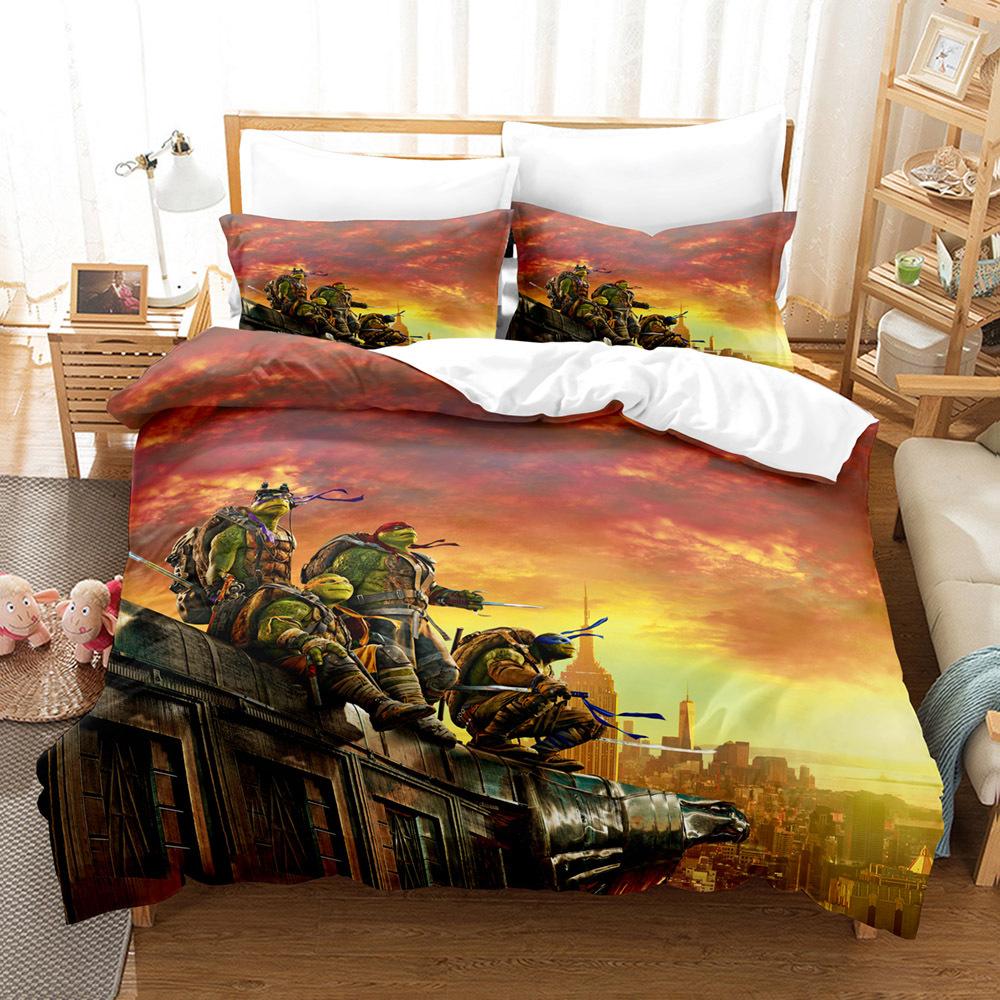 

Постільна білизна серії Черепашки-ніндзя, 3D цифровий друк, комплект, три предмети quilt cover 90 * 190 pillowcase 50 * 75 * 1