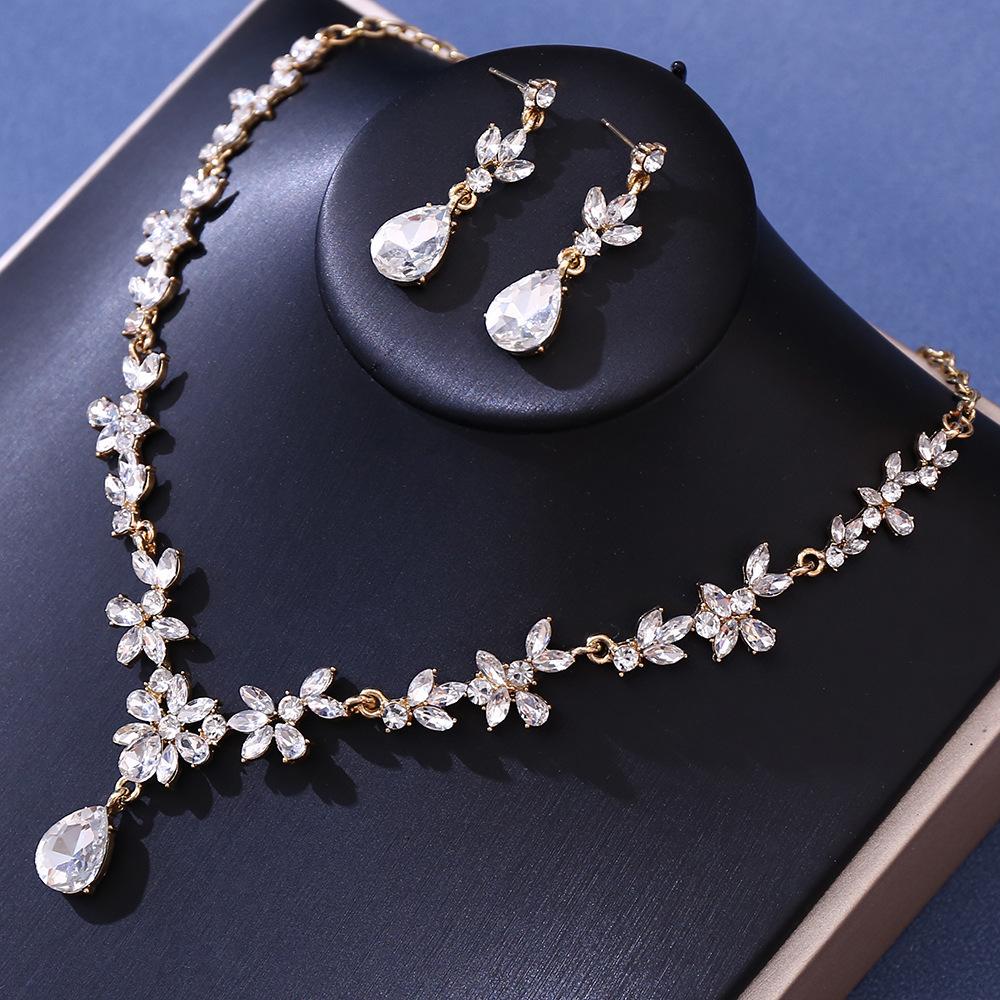 DIEZI Luxury Rhinestone Crystal Tiara Necklace Earrings For Women Wedding Party Elegant Bridal Bride Crown Hair Accessories