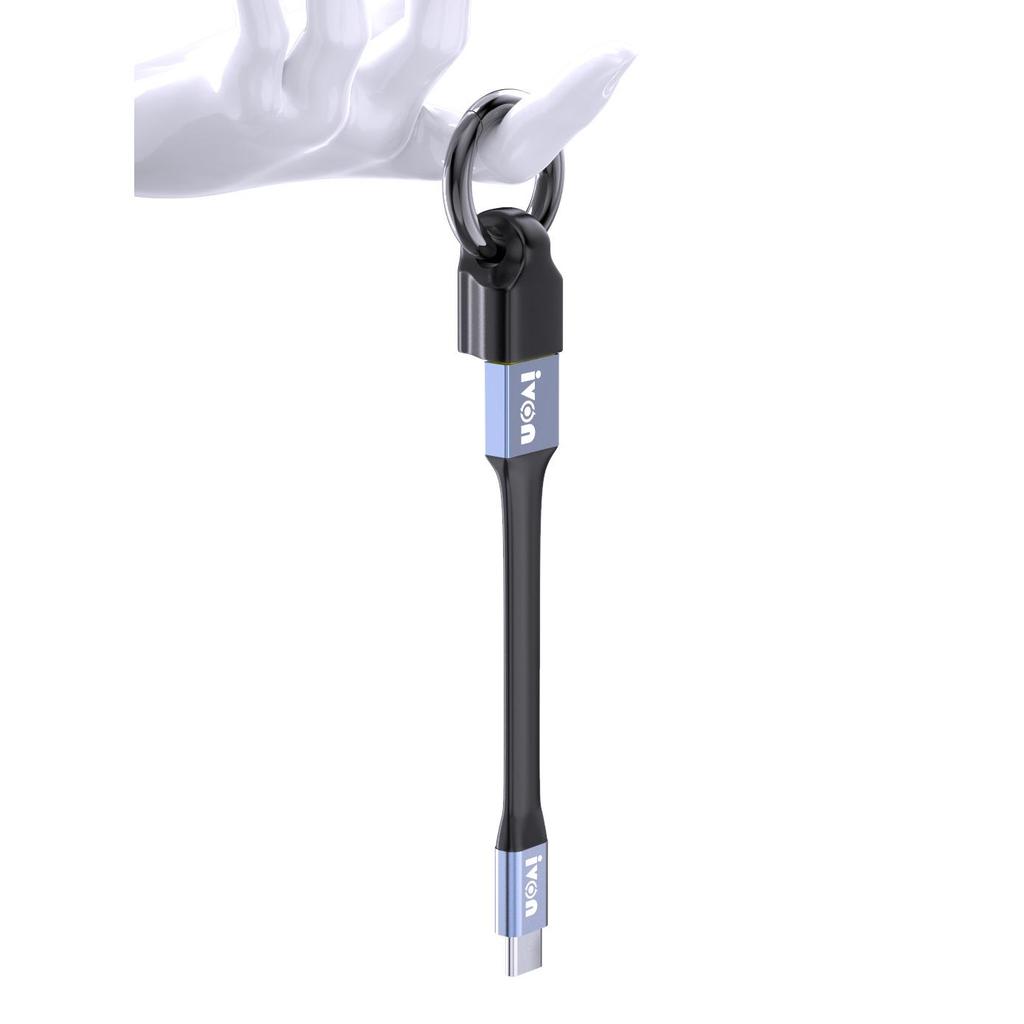 Portable 3-in-1 Keychain Charger: Short Fast Charging Cable for Apple, Android, Type-C Phones.