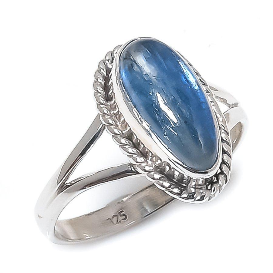 Natural Blue Kyanite Gemstone Handmade 925 Solid Silver Jewelry Ring Size 8 f4Q39