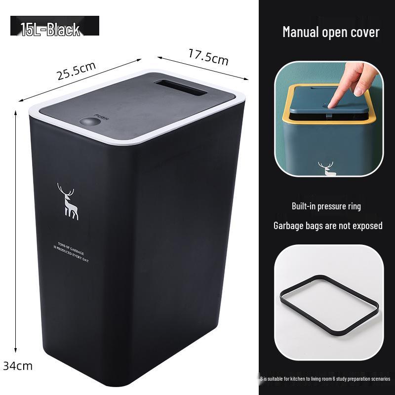 Press-Type Trash Can with Lid for Home, Hotel, or Bathroom