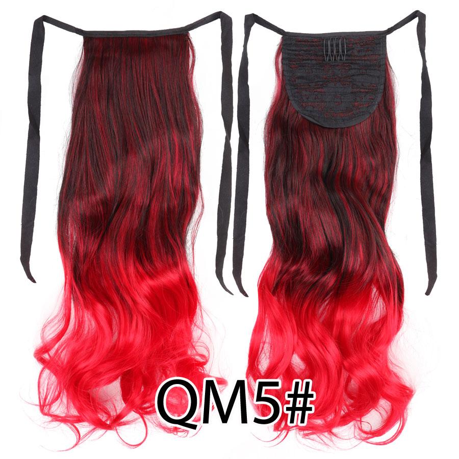 Colorful Ombre 2 Tone Cosplay Ponytail Hair Extension Body Wavy Fake One Piece Clip In Tie Up Pony Tail Dark Green/Green