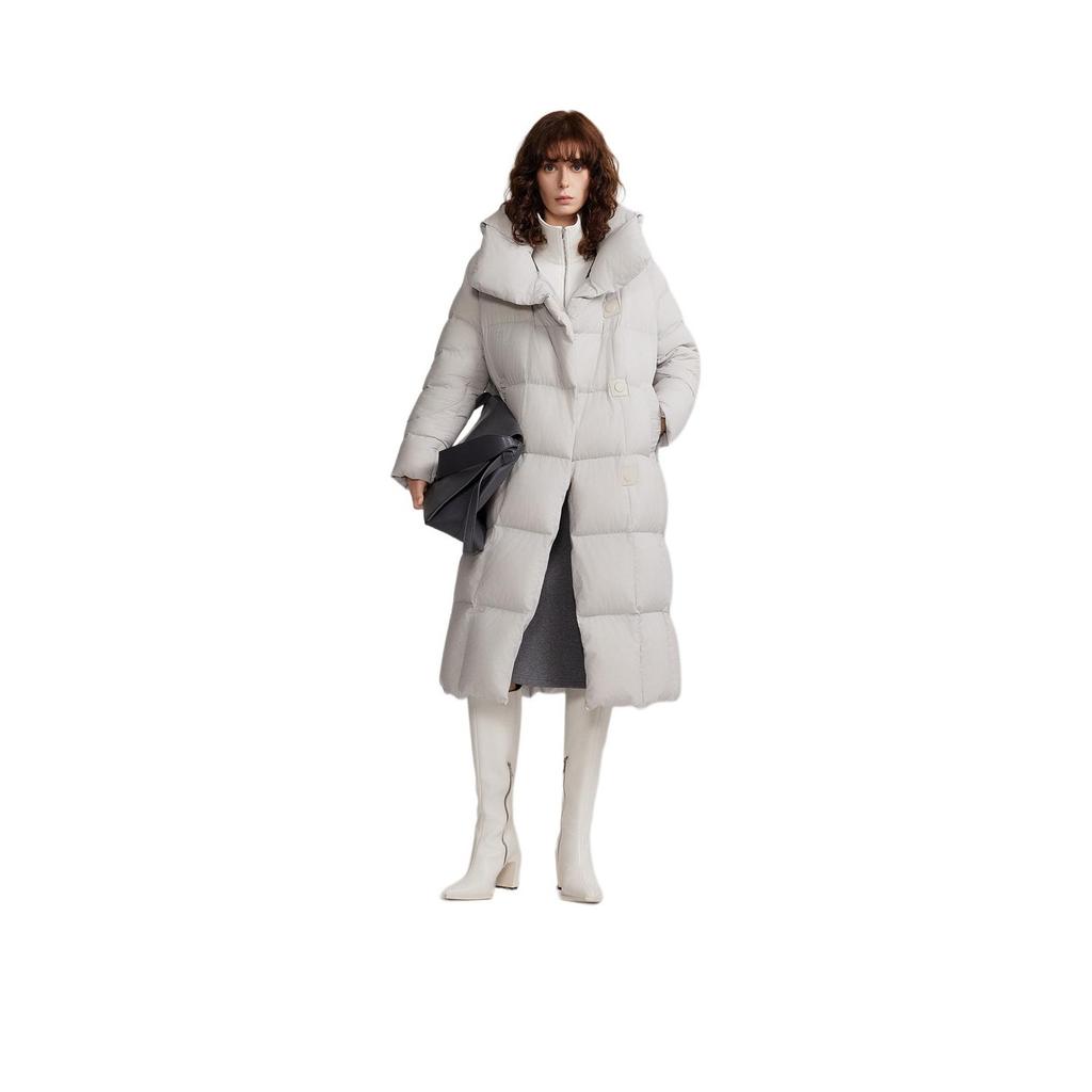 ELLE French Design Solid Color Long Simple Low Saturation Down Jacket Women outerwear Light-Gray EY49324