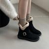 2025 autumn and winter new round head thick-soled fluffy snow boken outer wear one word with matte thick-soled warm short boots women