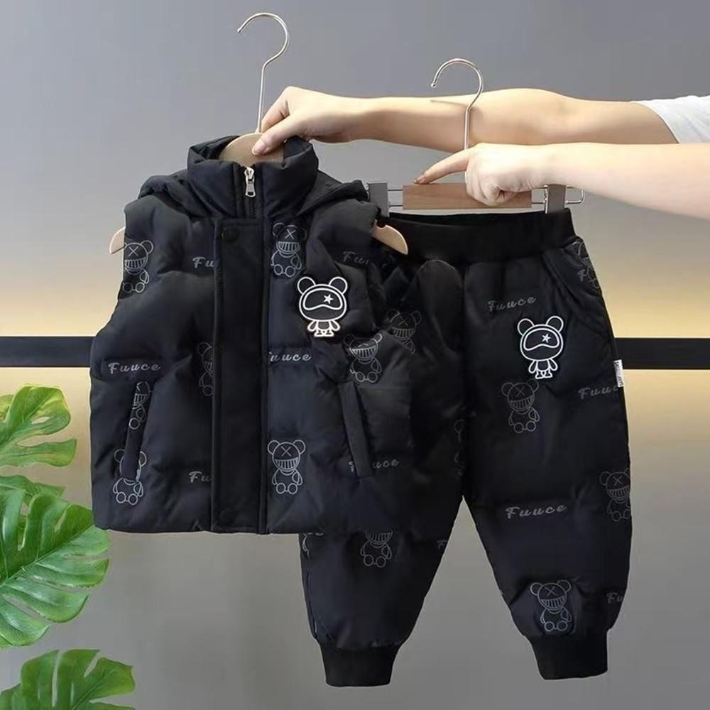 Boys and Girls Vest Set Winter Children's Cotton Vest Jacket and Warm Pants Thickened Two-Piece Kids Outfit