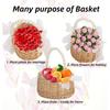 2PCS Wicker Rattan Flower Girl Basket with 2PCS Wedding Wrist Corsage, Handwoven Wicker Basket with Pearl Handle Bow Fairy Flower Basket Rattan