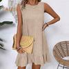 Sommerkleid mit Rüschensaum, locker, ärmellos, Rundhalsausschnitt, einfarbig, A-Linie, Minikleid für Strand, Verabredungen, Urlaub