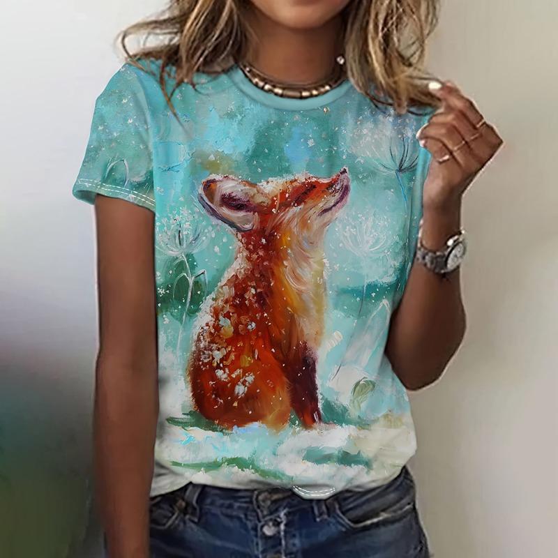 Summer Fashion Women Blouse Cartoon Animal T-Shirts O-Neck Casual Ladies Female O-Neck Top Funny Short Sleeve Loose Basis Tops