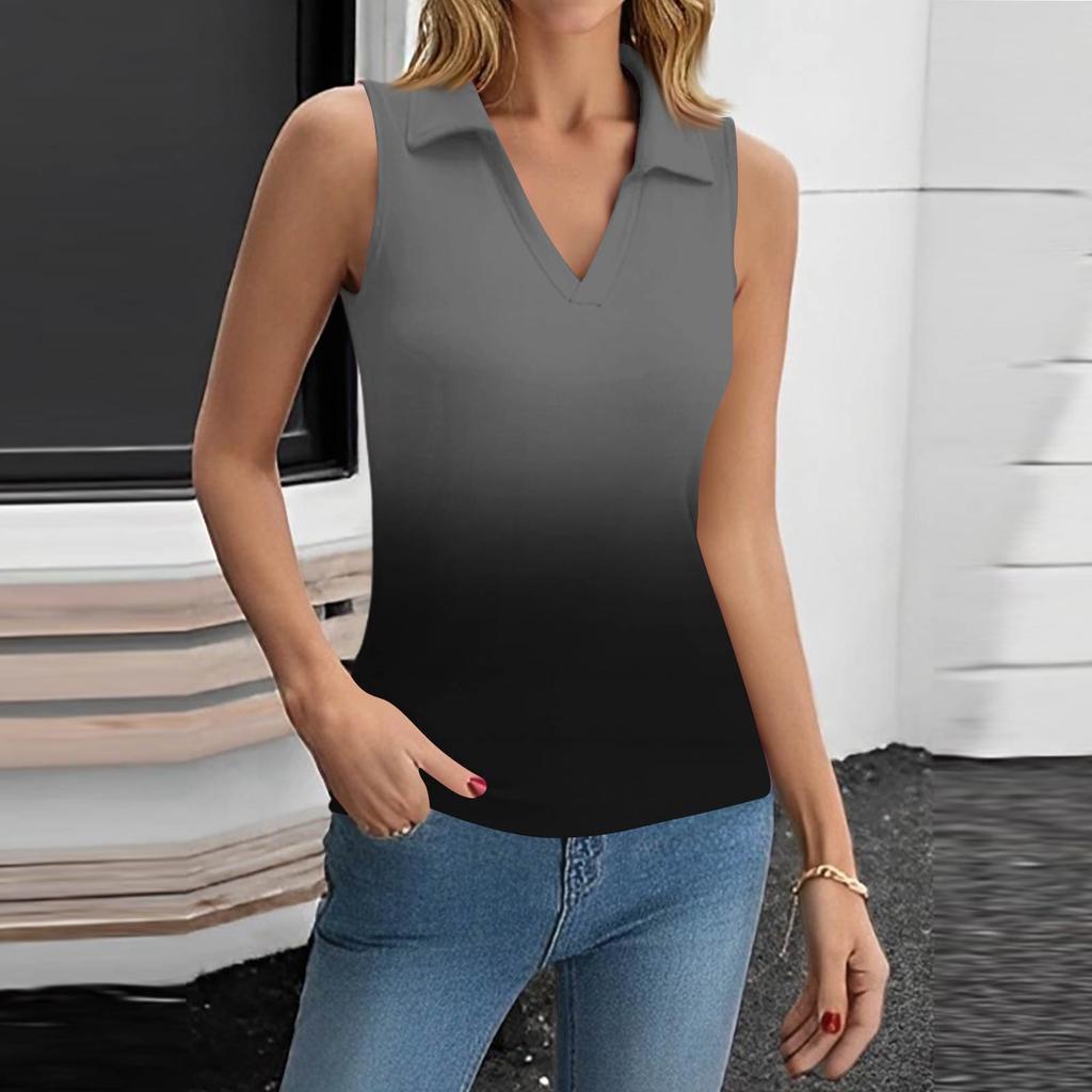 Femeii de vară la modă casual retro imprimare V-neck fără mâneci top Skinny tanc top