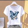 (Asian Size) Trend Butterfly Cute Flower Short Sleeve T-shirts Print O-neck Fashion Female Casual Women's Top T Clothing Graphic Tee