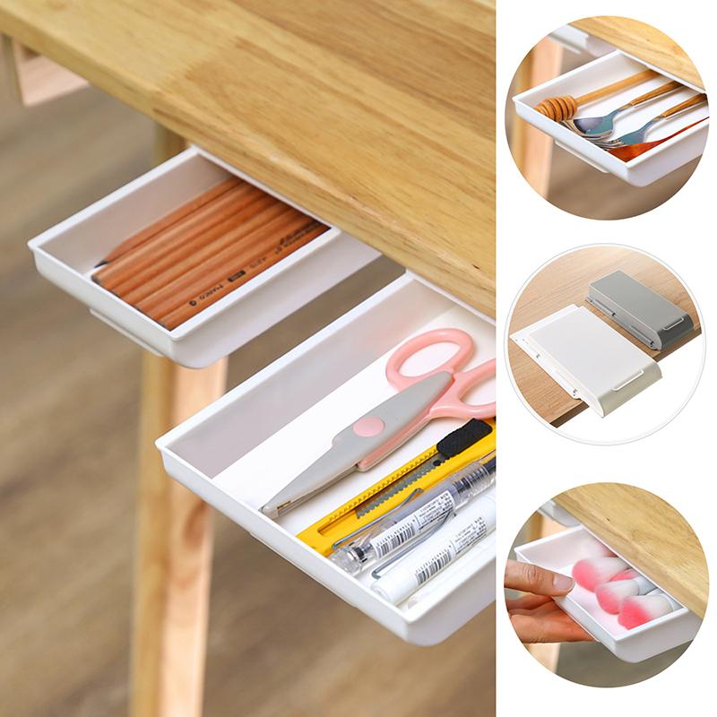 Hidden Storage Box Desk Storage Drawer Self-Adhesive Table Storage Holder Simple Makeup Brush Cosmetics Stationery Organizer