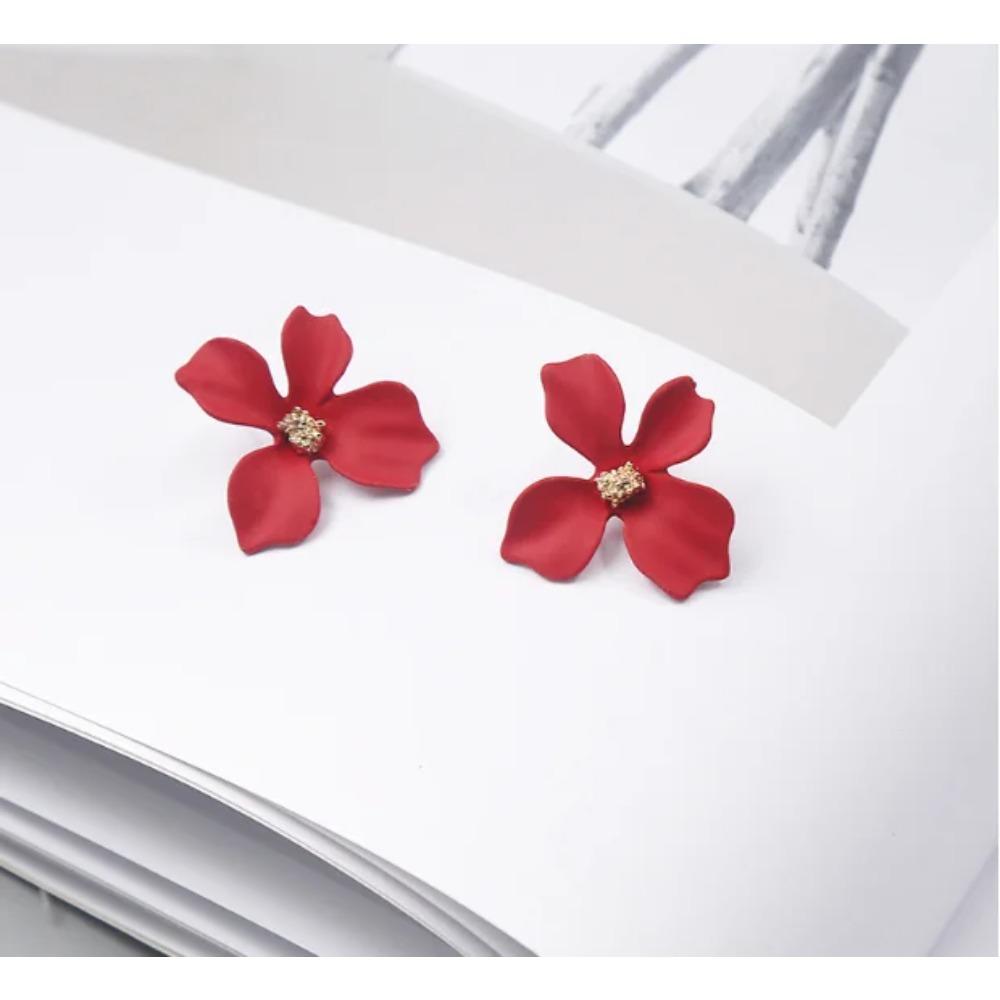S925 Silver Needle Senior Red Petals Net Red Temperament Cute Small Flower Earrings Female Jewelry Earings Fashion Jewelry