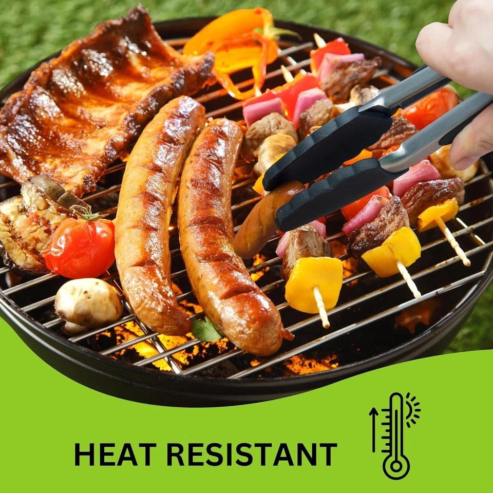 Hochwertige 9-Zoll Silikon-Küchenlebensmittelzange Edelstahl Grillzange Rutschfeste Clipklemme BBQ Salat-Servierzange zum Kochen