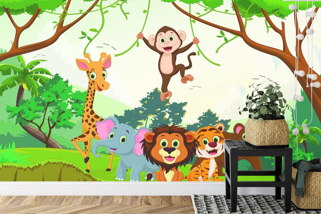 Photomural Happy Animals In The Jungle Self-Adhesive Mural 254x184