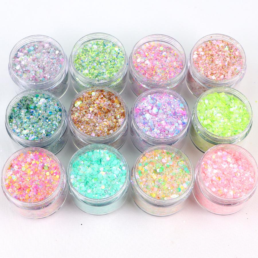 Factory Price 12 Colors Mixed Glitter Powder for Face Body Glitter Chunky Bulk Glitter Powder Kg