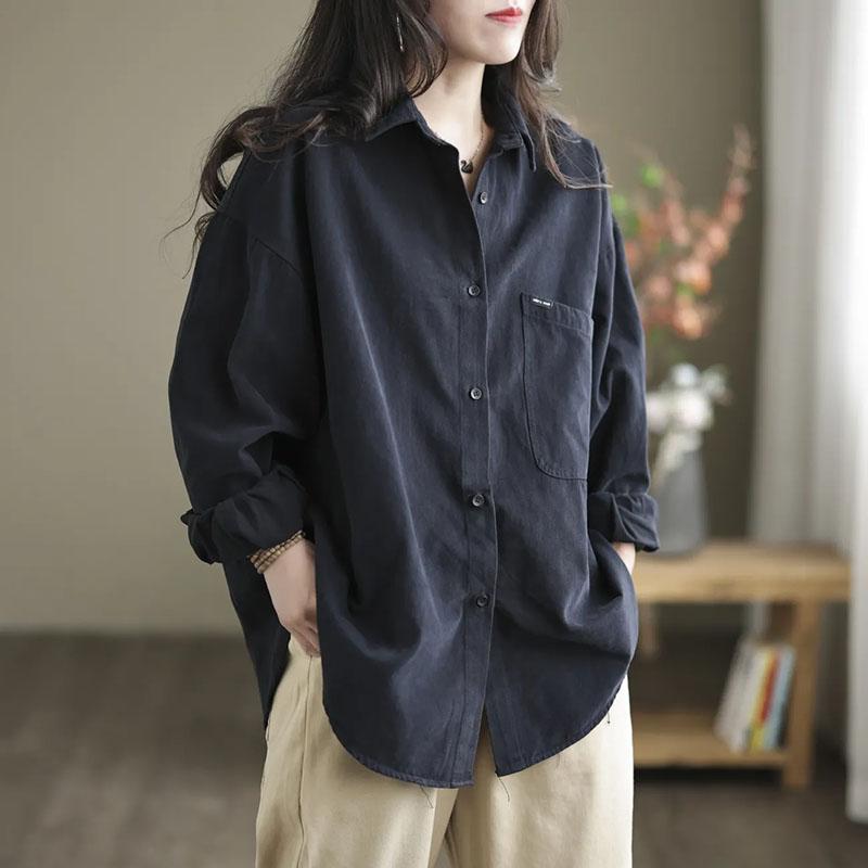 Coat for Women Cotton Oversize Shirt Jacket Solid Color Button Loose Casual Tops Casual Blouse Jacket