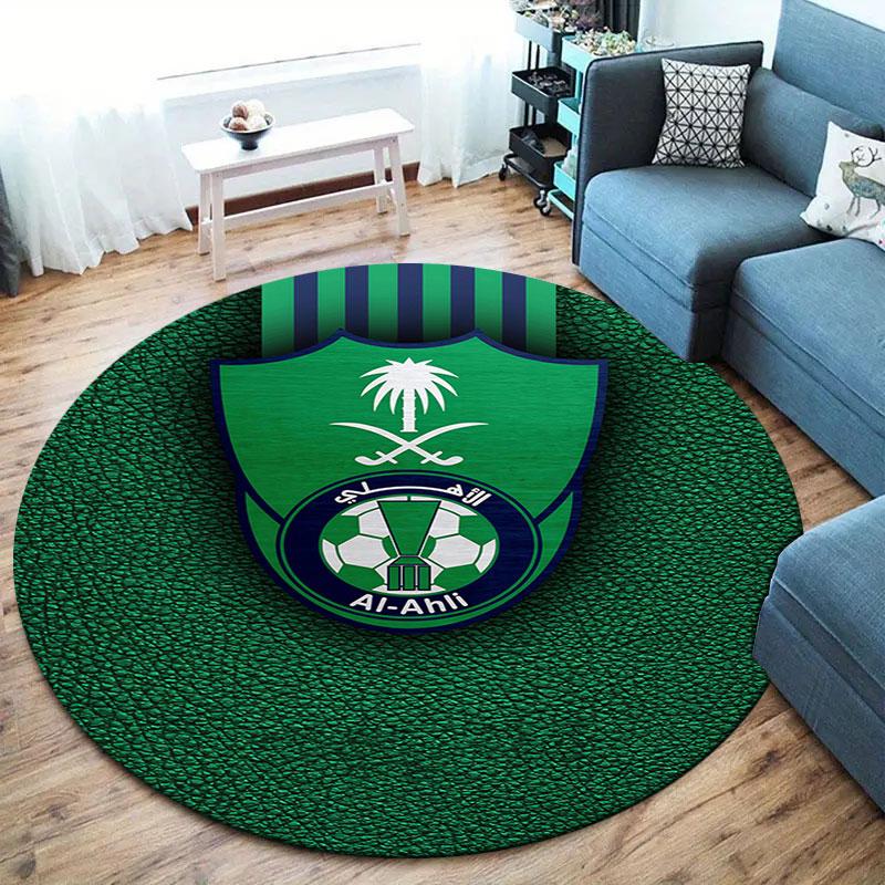 Al-Ahli Saudi FC Round Area Rug,Carpet Rug for Living Room Bedroom Sofa Playroom Decor,Non-slip Floor Mat