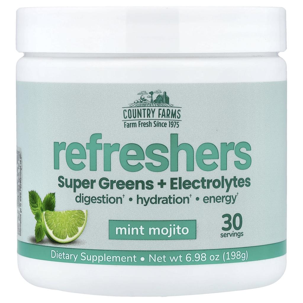 Country Farms, Refreshers, Super Greens + Electrolytes, Mint Mojito, 6.98 oz (198 g)