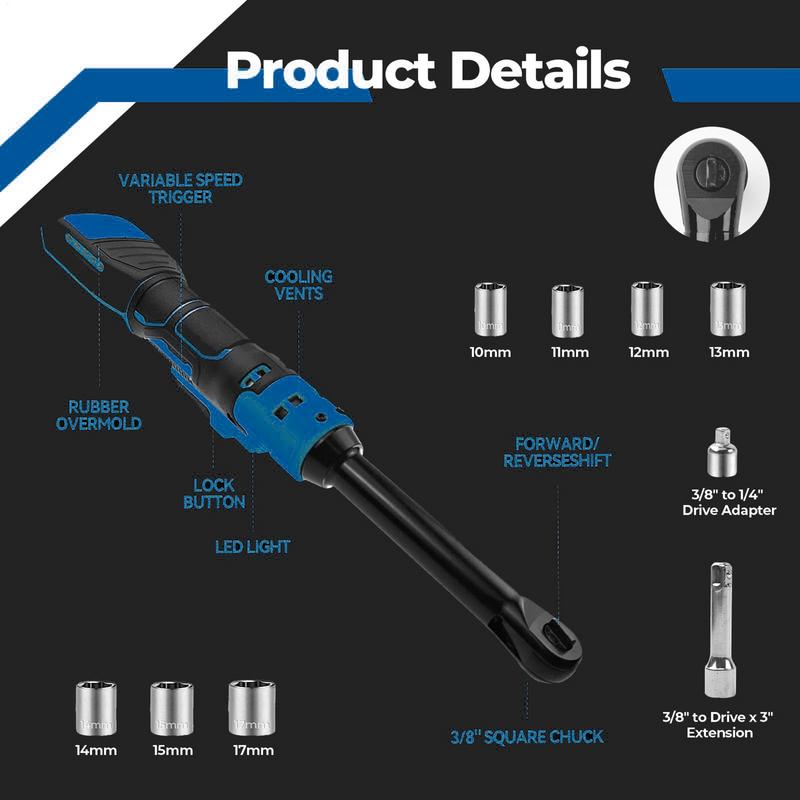 Electric Ratchet Wrench Electric Ratchet Set 21V Power Tool Drive With Extension Bar Anti-Slip Grip 3/8 Inch For Automotive