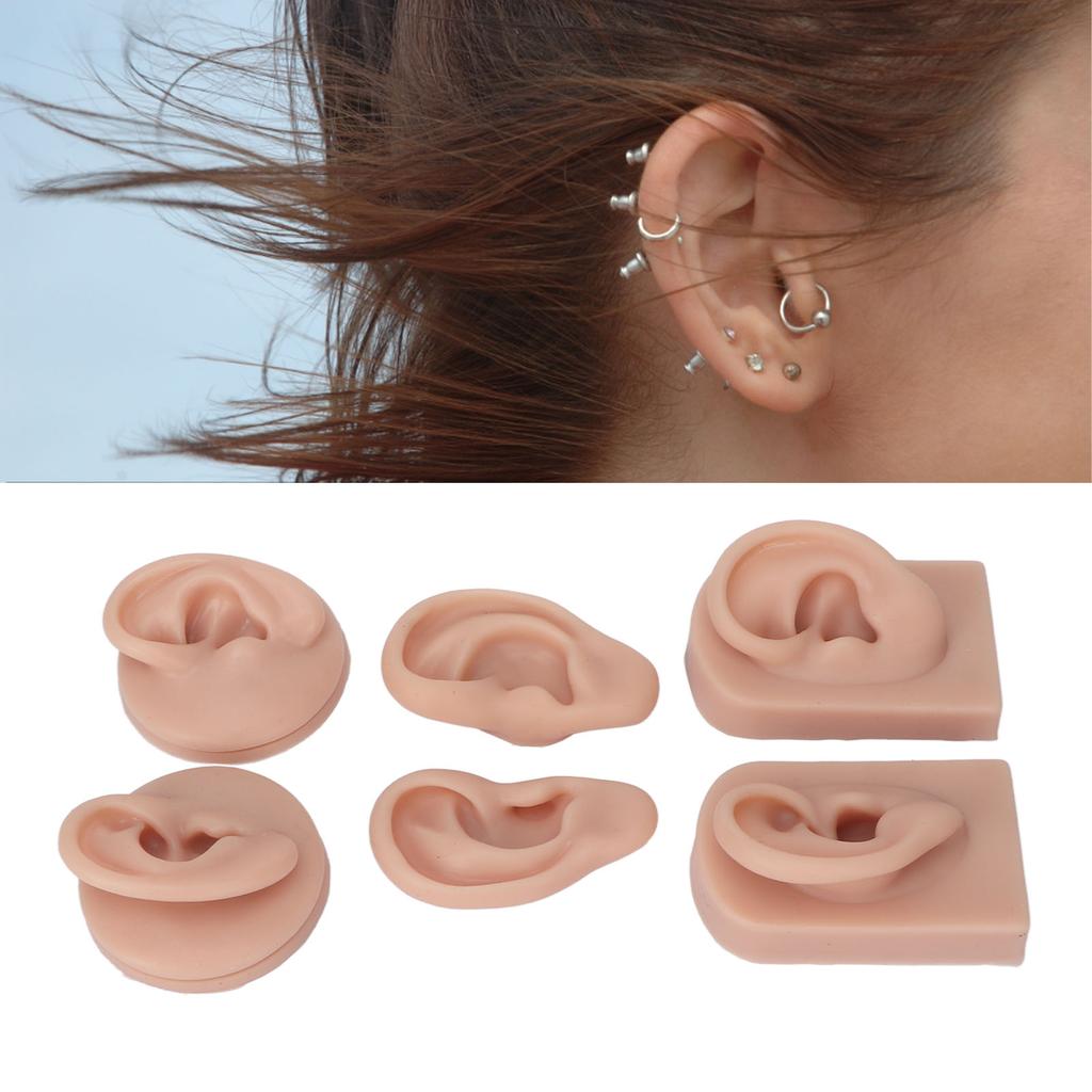 3 Pairs Silicone Ear Model Soft Flexible Simulation Human Ear Model for Piercing Practice Jewelry Display