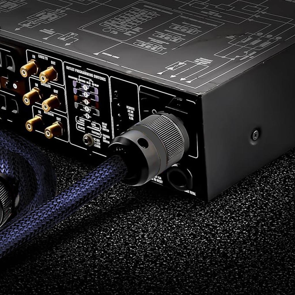 HiFi Power Braided Sleeved Amplifier Power Copper Shielded and Layered OD Audiophile High End AC Power Cable with 24K Gold Plated US Cable, Cord,