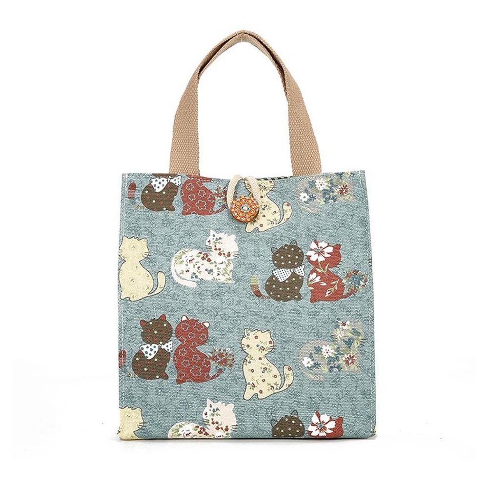 Cute Canvas Lunch Bag Large Capacity Waterproof Tote Bag Print Lunch Box Handbag for Women