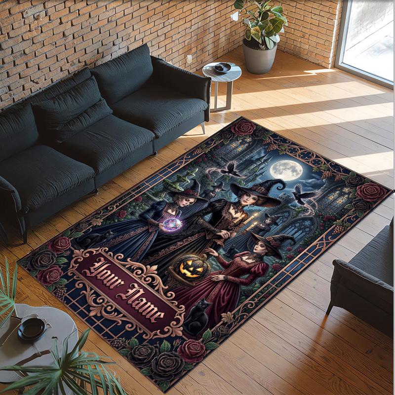 Witchcraft Theme Crystal Velvet Rug Personalized Custom Name Text Soft Floor Mat Home Decor